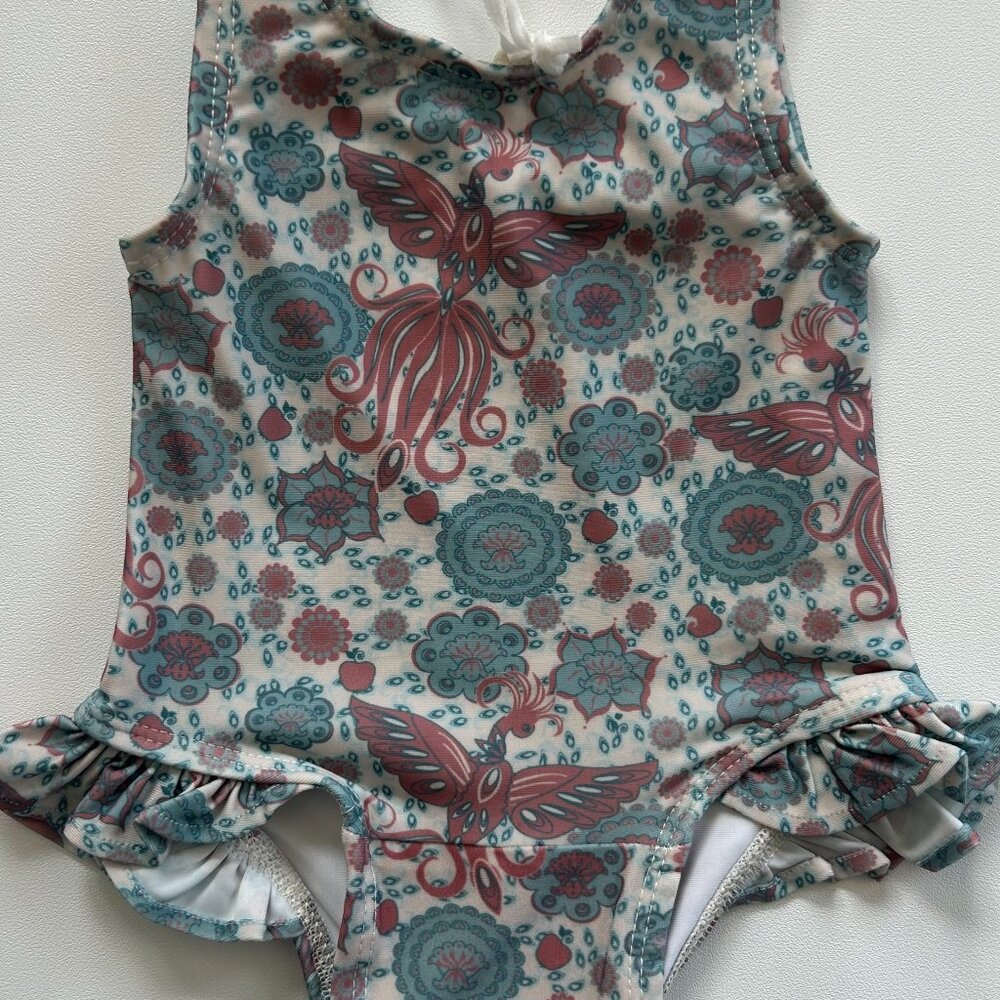 NWT Kate Quinn Firebird Swimsuit 0-3M UPF 50+ Ruffle One Piece Baby Girl